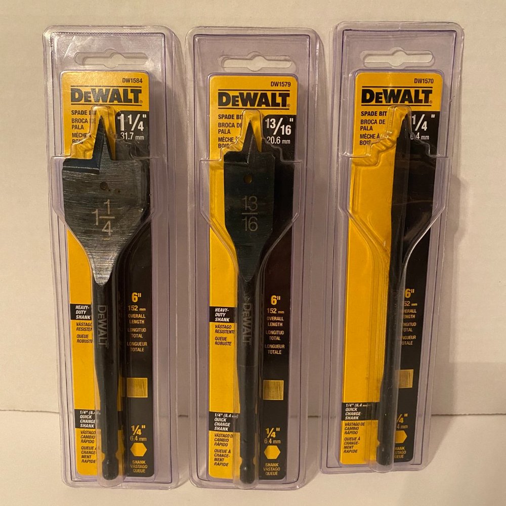 Dewalt Spade Bit 1-1/4 x 6'' - 13/16'' x 6''  -1/4''' x 6''